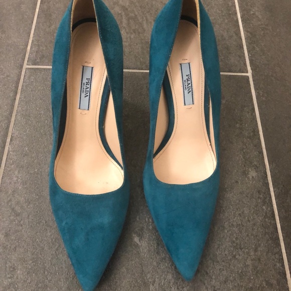 prada blue suede pumps